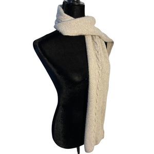 Portolano 100% Cashmere Gray Knit Wrap Scarf - Cable Knit Accent -9"W x 56" L